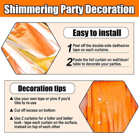 6 Pack Orange Foil Fringe Curtain Backdrop, 3.28Ft x 8.2Ft Metallic Tinsel Foil Fringe Streamer Curtains for Photo Booth, Valentine's Day, Christmas Day, New Year, Wedding Party Decorations in Kuwait