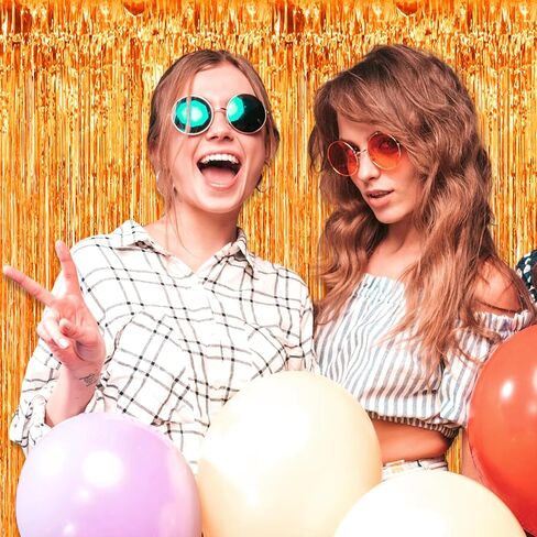 6 Pack Orange Foil Fringe Curtain Backdrop, 3.28Ft x 8.2Ft Metallic Tinsel Foil Fringe Streamer Curtains for Photo Booth, Valentine's Day, Christmas Day, New Year, Wedding Party Decorations in Kuwait