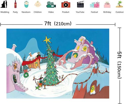 7x5ft مرحبا بكم في خلفية Whoville الثلوج الشتاء Whoville عيد الميلاد راية عيد الميلاد قرية حفلة التصوير الفوتوغرافي خلفية عيد الميلاد عيد ميلاد الطفل دش لوازم الحفلات الديكور in Kuwait