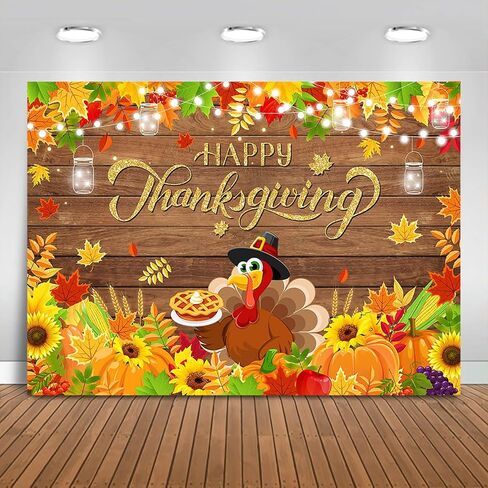 Happy Thanksgiving Backdrop 7x5ft Fall Pumpkins Turkey Thanksgiving Day Party Decorations Maple Leaves Fall Harvest Banner Photo Booth Props in Saudi Arabia