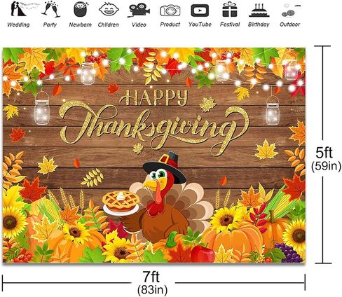 Happy Thanksgiving Backdrop 7x5ft Fall Pumpkins Turkey Thanksgiving Day Party Decorations Maple Leaves Fall Harvest Banner Photo Booth Props in Saudi Arabia