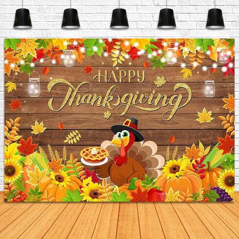 Happy Thanksgiving Backdrop 7x5ft Fall Pumpkins Turkey Thanksgiving Day Party Decorations Maple Leaves Fall Harvest Banner Photo Booth Props in Saudi Arabia