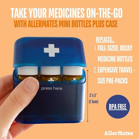 Allermates 3 Pack of Travel Size, Mini Meds Bottle with Hard Shell Case - Amber in Kuwait