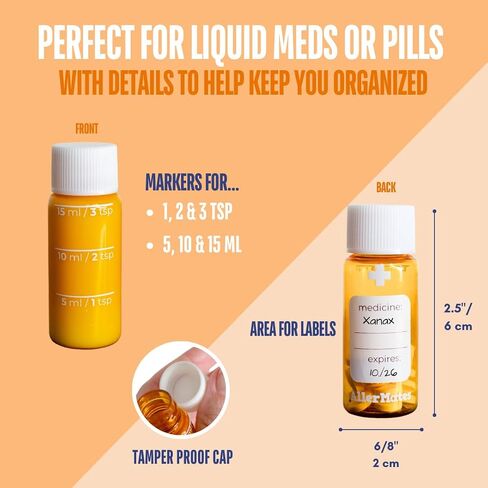 Allermates 3 Pack of Travel Size, Mini Meds Bottle with Hard Shell Case - Amber in Kuwait