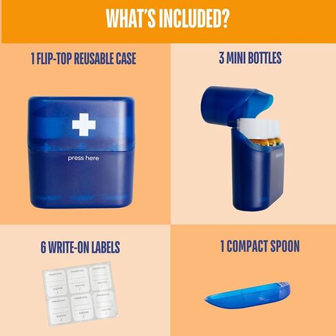 Allermates 3 Pack of Travel Size, Mini Meds Bottle with Hard Shell Case - Amber in Kuwait