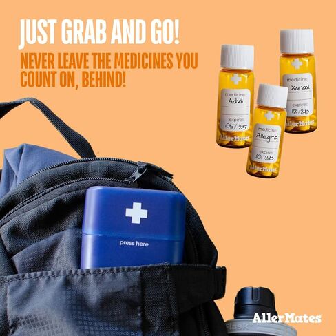 Allermates 3 Pack of Travel Size, Mini Meds Bottle with Hard Shell Case - Amber in Kuwait