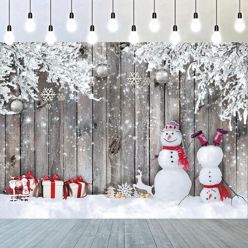 Blulu Christmas Backdrop for Photography, Fabric Wood Background Winter Snowman Photography Backdrop Merry Christmas Photography Background New Year Party Christmas Photography Prop (83.9 x 59.8 Inch) in Kuwait