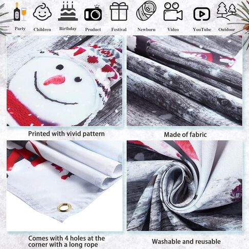 Blulu Christmas Backdrop for Photography, Fabric Wood Background Winter Snowman Photography Backdrop Merry Christmas Photography Background New Year Party Christmas Photography Prop (83.9 x 59.8 Inch) in Kuwait