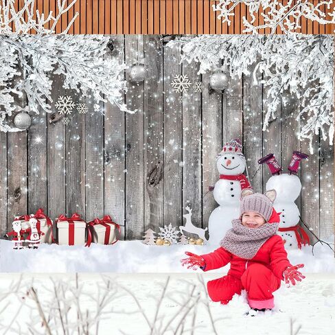 Blulu Christmas Backdrop for Photography, Fabric Wood Background Winter Snowman Photography Backdrop Merry Christmas Photography Background New Year Party Christmas Photography Prop (83.9 x 59.8 Inch) in Kuwait