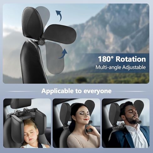 Car Headrest Pillow, U Shaped Car Sleeping Pillow, 180° Adjustable, Head, Neck Support Pillow, Improve Head and Neck Posture, Adjust Sleep Position, Suitable for Kids and Adults in Saudi Arabia