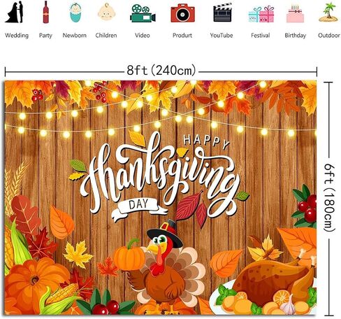 Happy Thanksgiving Backdrop Fall Thanksgiving Day Turkey Pumpkin Brown Wood Photography Background Welcome Autumn Thanksgiving Harvest Party Decorations 8x6FT in Saudi Arabia