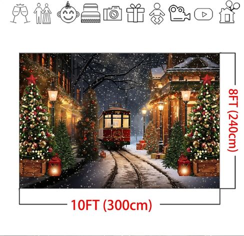 Mocsicka 10x8ft خلفية قطار عيد الميلاد للتصوير الفوتوغرافي مدينة عيد الميلاد قطار الشتاء عيد الميلاد الثلوج السكك الحديدية شجرة عيد الميلاد خلفية حفلة العجائب ندفة الثلج صورة استوديو الصور الدعائم in Saudi Arabia