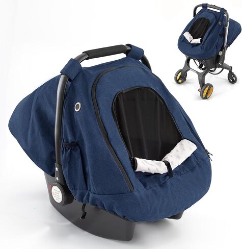 Winter Baby Car Seat Cover, Windproof Infant Warm Carseat Canopy with Breathable Mesh Window for Newborn Boys and Girls（Navy Blue） in Saudi Arabia