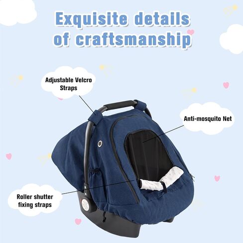 Winter Baby Car Seat Cover, Windproof Infant Warm Carseat Canopy with Breathable Mesh Window for Newborn Boys and Girls（Navy Blue） in Saudi Arabia