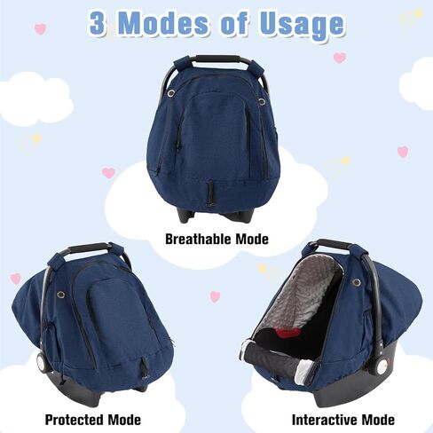 Winter Baby Car Seat Cover, Windproof Infant Warm Carseat Canopy with Breathable Mesh Window for Newborn Boys and Girls（Navy Blue） in Saudi Arabia