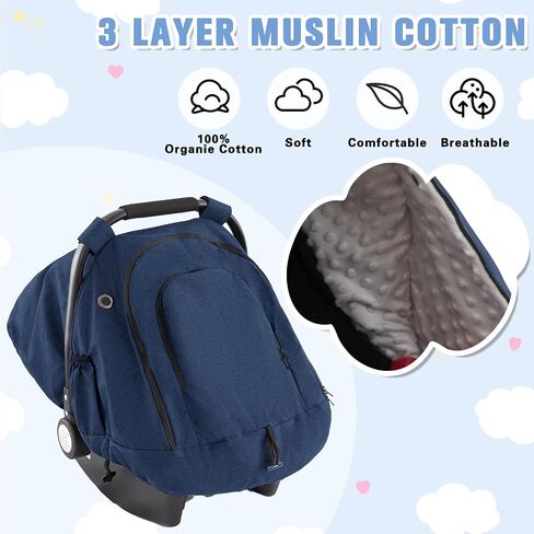 Winter Baby Car Seat Cover, Windproof Infant Warm Carseat Canopy with Breathable Mesh Window for Newborn Boys and Girls（Navy Blue） in Saudi Arabia