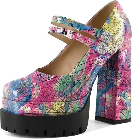 Platform Mary Janes Pumps Square Toe Chunky Block Heels 5 inch High Wedding Party Shoes for Women in Saudi Arabia