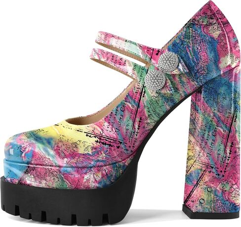 Platform Mary Janes Pumps Square Toe Chunky Block Heels 5 inch High Wedding Party Shoes for Women in Saudi Arabia