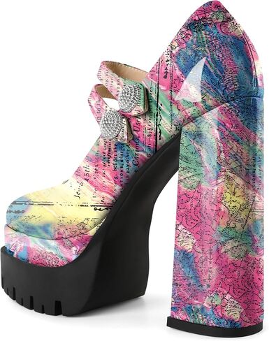 Platform Mary Janes Pumps Square Toe Chunky Block Heels 5 inch High Wedding Party Shoes for Women in Saudi Arabia