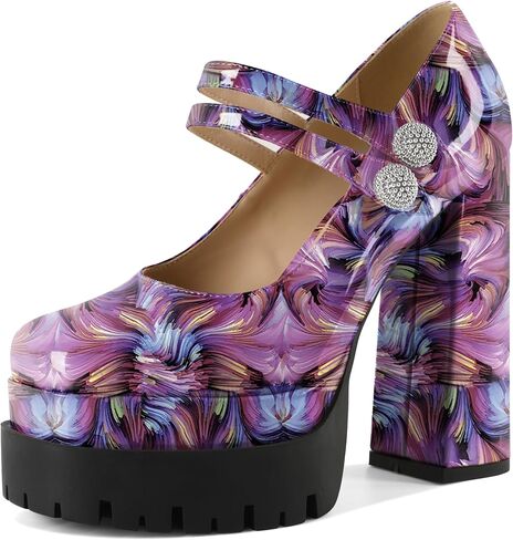 Platform Mary Janes Pumps Square Toe Chunky Block Heels 5 inch High Wedding Party Shoes for Women in Saudi Arabia