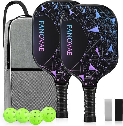 Carbon Fiber Pickleball Paddles Set of 2, Carbon Fiber Surface (CFS), Polypropylene Honeycomb Core, Anti-Slip Sweat-Absorbing Grip, 4 Pickleballs, Portable Carry Bag, 2 Grip Tapes, Black in Saudi Arabia