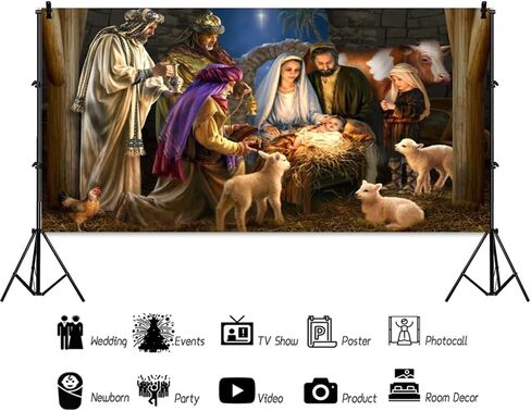Fabric Nativity Backdrop Scene 8x6ft Christmas Nativity Backdrop Manger Holy Child Backdrop Christmas Church Display Backdrop Merry Christmas Backdrop Jesus Christian Backdrop in Saudi Arabia