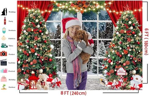 Dudaacvt 10x8ft Christmas Backdrop Christmas Window Backdrop for Photography Xmas New Year Merry Background Christmas Family Holiday Party D681 in Kuwait