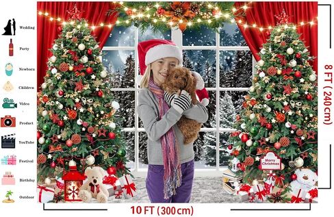 Dudaacvt 10x8ft Christmas Backdrop Christmas Window Backdrop for Photography Xmas New Year Merry Background Christmas Family Holiday Party D681 in Saudi Arabia