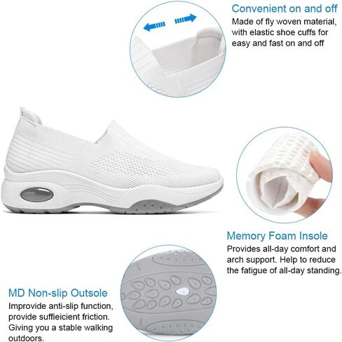 Padgene Women Walking Shoes Sock Sneakers Slip-On Breathable Mesh Trainers Women's Comfortable Casual Ladies Air Cushion Athletic Shoes Running Jogging Shoes in Saudi Arabia