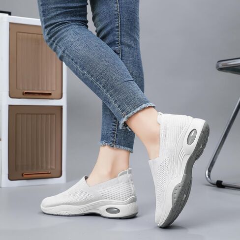 Padgene Women Walking Shoes Sock Sneakers Slip-On Breathable Mesh Trainers Women's Comfortable Casual Ladies Air Cushion Athletic Shoes Running Jogging Shoes in Saudi Arabia