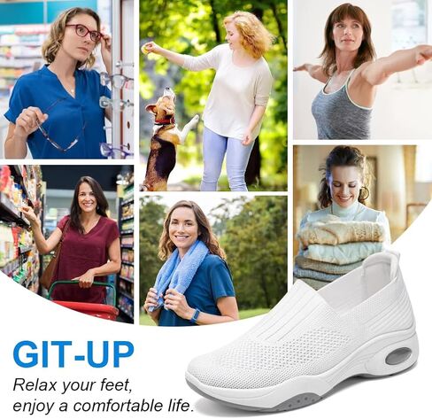 Padgene Women Walking Shoes Sock Sneakers Slip-On Breathable Mesh Trainers Women's Comfortable Casual Ladies Air Cushion Athletic Shoes Running Jogging Shoes in Saudi Arabia