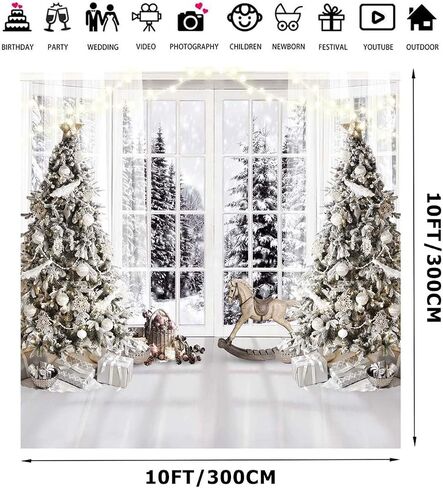 10X10FT White Christmas Backdrop Christmas Backdrop with Window Xmas Backdrop Christmas Banners Indoor Christmas Background Decoration F107 in Saudi Arabia