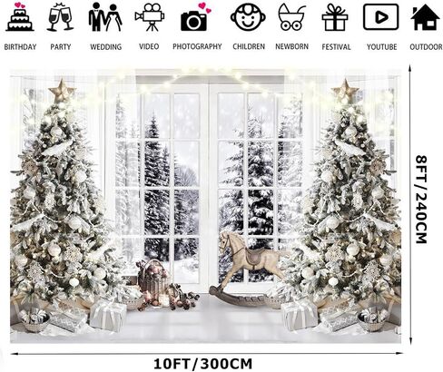 10X10FT White Christmas Backdrop Christmas Backdrop with Window Xmas Backdrop Christmas Banners Indoor Christmas Background Decoration F107 in Saudi Arabia