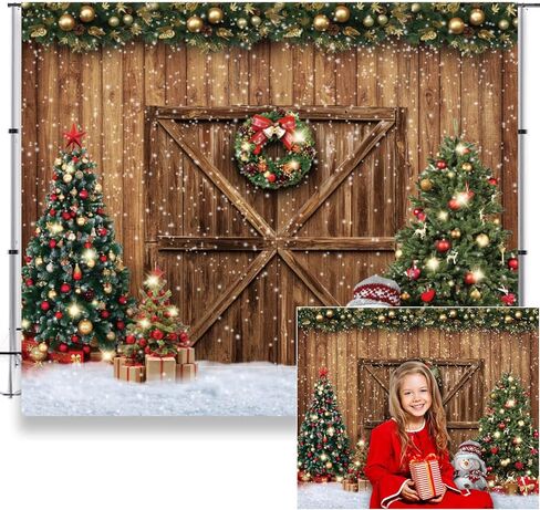 Christmas Backdrops for Photography Merry Christmas Wood Door Photo Backdrop LFEEY Winter Snowflake Christmas Tree Background Xmas Party Christmas Eve Kids Baby Family Portrait Decorations 10x8ft in Saudi Arabia