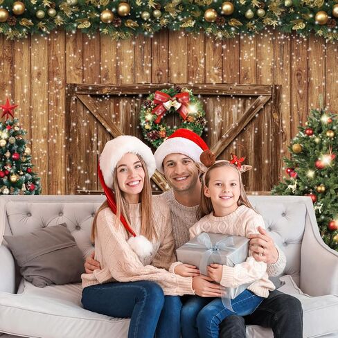 Christmas Backdrops for Photography Merry Christmas Wood Door Photo Backdrop LFEEY Winter Snowflake Christmas Tree Background Xmas Party Christmas Eve Kids Baby Family Portrait Decorations 10x8ft in Saudi Arabia