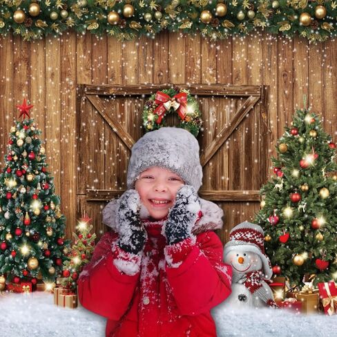 Christmas Backdrops for Photography Merry Christmas Wood Door Photo Backdrop LFEEY Winter Snowflake Christmas Tree Background Xmas Party Christmas Eve Kids Baby Family Portrait Decorations 10x8ft in Saudi Arabia