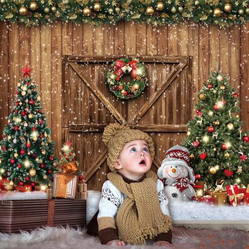 Christmas Backdrops for Photography Merry Christmas Wood Door Photo Backdrop LFEEY Winter Snowflake Christmas Tree Background Xmas Party Christmas Eve Kids Baby Family Portrait Decorations 10x8ft in Saudi Arabia