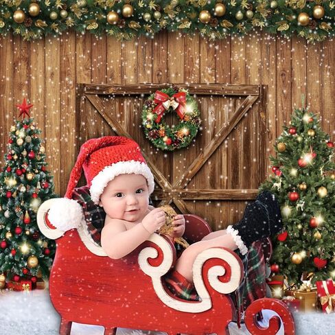 Christmas Backdrops for Photography Merry Christmas Wood Door Photo Backdrop LFEEY Winter Snowflake Christmas Tree Background Xmas Party Christmas Eve Kids Baby Family Portrait Decorations 10x8ft in Saudi Arabia