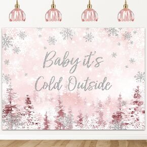 Avezano Baby It's Cold Outside Backdrops for Baby Shower Pink Snowflake Winter Baby Shower Party Decorations Pink Winter Wonderland Sliver Glitter Newborn Party Banner for Girl (7x5ft)