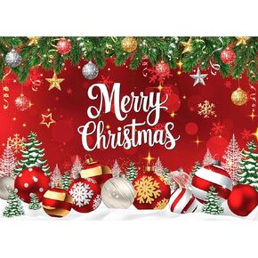 LYCGS 7x5ft Red Christmas Backdrop Red Merry Christmas Photography Background Christmas Tree Bell Snowflake Photo Backdrop Christmas Party Decoration Banner X-324