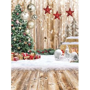 CYLYH 5X7FT Christmas Backdrop Rustic Wood Snow Backdrop Christmas Tree Gifts Background for Christmas Party Decoration Christmas Family Gathering Backdrop D590