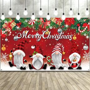 Merry Christmas Party Backdrop Decorations Large Fabric Red Xmas Gnome Banner Photo Booth Background for Christmas Winter Holiday Party Supplies 73 x 43 Inch