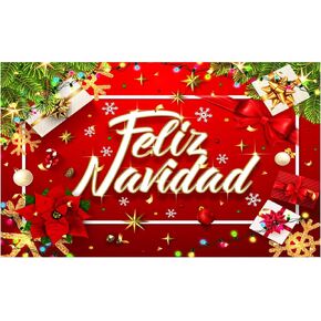 Funnytree Feliz Navidad Backdrop Red and Gold Mexican Spanish Merry Christmas Party Decoration Supplies Xmas Holiday Festival Home Office Fireplace Wall Decor Banner Photobooth Props