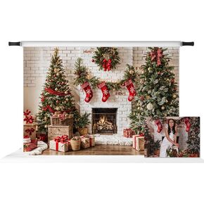 Kate Christmas Fireplace Photography Backdrops for Mini Session Window Family Backgrounds Christmas Brick Professional Photo Backdrops for Family Holiday Party, 10x10ft