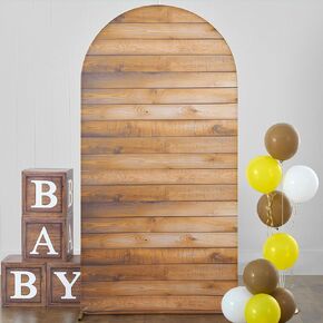 7.2FT Wooden Arch Backdrop Cover Spandex, Wrinkle Free Fitted Arch Background Cover Farmhouse Style, Vintage 2-Sided Round Top Chiara Arch Cover for Wedding Photography Birthday Baby Shower