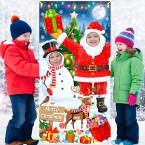 Christmas Photo Backdrop 6x3ft Christmas Door Banner Hole in Face Santa Christmas Photo Booth Props Christmas Party Decorations Face Cutout Christmas Banner