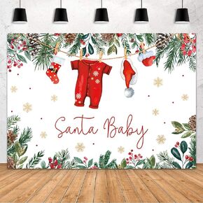 MEHOFOND Christmas Baby Shower Backdrop Santa Baby Christmas Photography Background for Kids Newborn Winter Xmas Baby Shower Party Decorations Supplies Cake Table Banner Photo Booth Studio Props 7x5ft