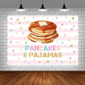 Lofaris Pancakes and Pajamas Birthday Party Backdrop Pink Stripes Colorful Confetti Sweet Girls Birthday Background Slumber Spa Sleepover Party Decor Cake Table Banner 5x3ft