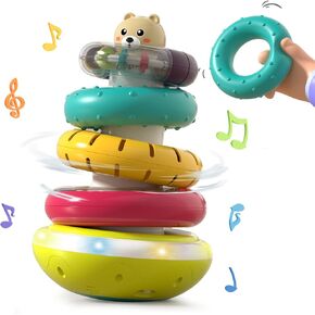 Baby Stacking Rings, Spinning Stacker Toys for Toddlers 1-3, Shake Rattle Set with Fine Motor Activities, Montessori Autism Sensory Toy, 6 Month Old Girl Boy Christmas Birthday Gifts