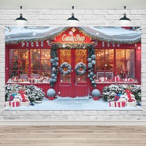 Christmas Candy Shop Party Banner - Extra Large Winter Snow Scene Merry Christmas Photography Backdrop - Xmas Party Decorations, 70.8x43.3 Inches